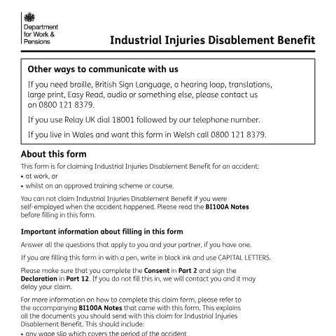 Document preview: How to Claim Industrial Injuries Disablement Benefit After Work — Work & employment