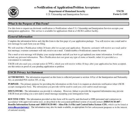 Document preview: Unlock Real-Time Updates with USCIS Form G-1145 — Immigration & visas (CERFA n°G-1145)