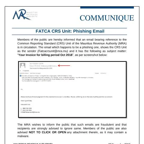Document preview: Understanding the Risks of FATCA CRS Phishing Emails — Government & admin (FATCAPhishingEmail)