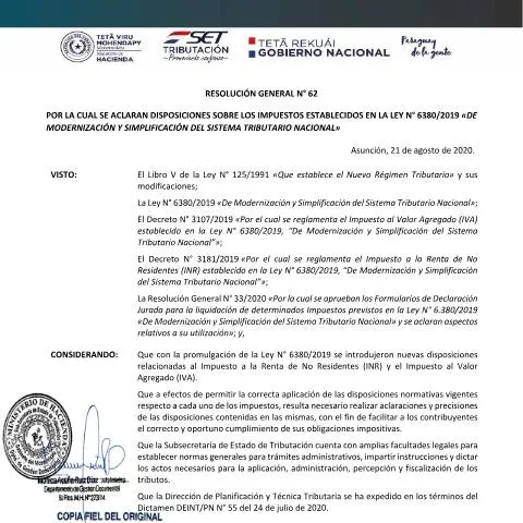 Vista previa del documento Declaración de impuestos con el formulario 21 08 RG N° 62 — Impuestos