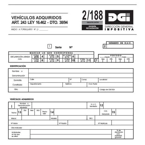 Vista previa del documento Todo sobre el Formulario 2188 de la DGI en Uruguay — Impuestos (CERFA n°2188)