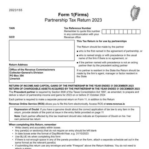Document preview: Partnership Tax Return Form 1 FIRM 2023 — Taxes (Form 1 FIRM 2023)