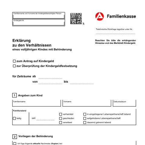 Dokumentvorschau: Formular KG 4e: Finanzielle Unterstützung für behinderte Kinder — Familie (CERFA n°erklaerung-kg4e_ba033870)