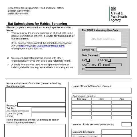 Document preview: Guide to Submitting Bats for Rabies Screening — Government & admin