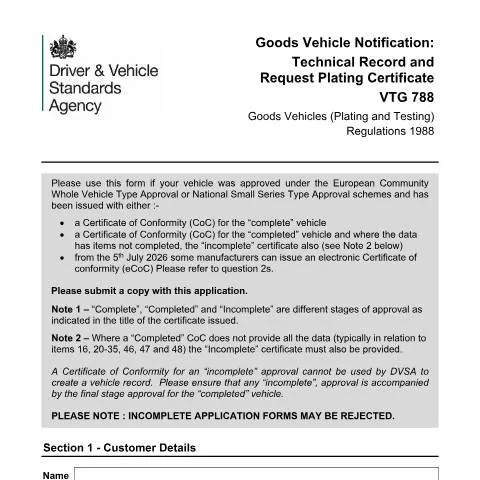 Document preview: Official HGV Technical Registration Process with DVSA — Vehicle & driving