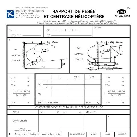 Aperçu du document Formulaire 47-0031 : Documentation officielle pesée hélicoptère — Démarches administratives (CERFA n°47-0031)
