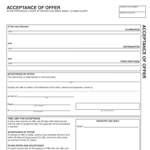 Document preview: Understanding the Acceptance of Offer Form in BC Small Claims Court — Legal & justice (SCL 805)