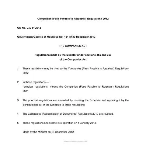 Document preview: Understanding GN. 230 of 2012 for Corporate Registration — Government & admin (GN.-230-of-2012)