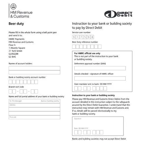Document preview: Navigating the Beer Duty Direct Debit Form (CAT Beers 23) — Taxes