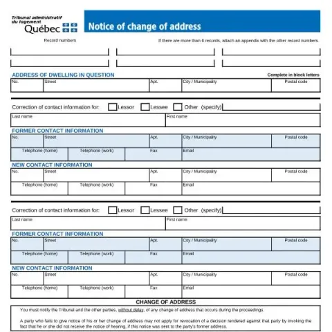Document preview: Understanding the Change of Address Notice for Tribunal administratif — Housing (TAL-047A-E)