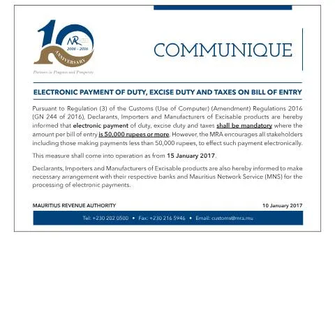 Document preview: The Significance of Electronic Payment in Import Duties — Taxes (CERFA n°ePayment100116)