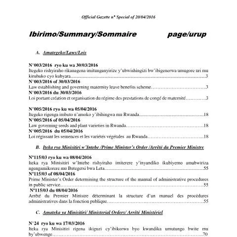 Document preview: Understanding Rwanda's Maternity Leave Legislation — Health (CERFA n°maternity_leave_law_ter7px_295293008d)