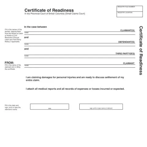 Document preview: Guide to Certificate of Readiness in BC Small Claims Court — Legal & justice (SCL 007)