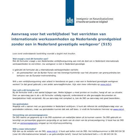 Documentvoorvertoning: Verblijfsaanvraag voor internationale werkzaamheden in Nederland — Immigratie & visa (CERFA n°6016)