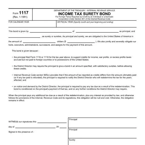 Document preview: Essential Insights on IRS Form 1117 for Taxpayers — Taxes (CERFA n°1117)