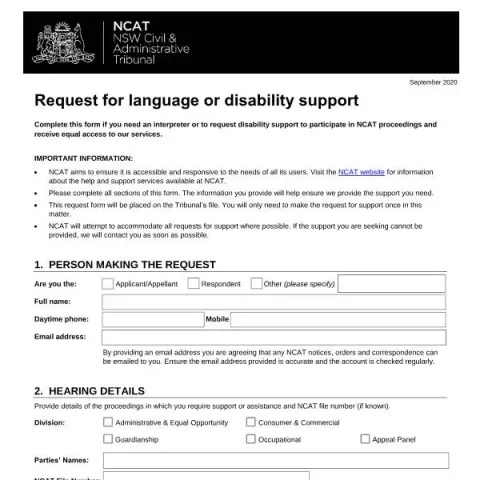Document preview: Understanding the NCAT Request for Language or Disability Support Form — Legal & justice