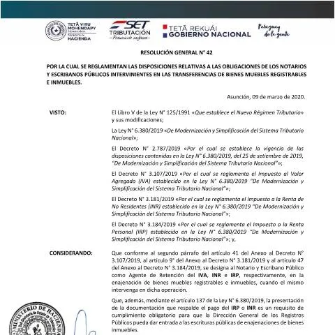 Vista previa del documento Guía para completar el formulario RG N° 42 2020 en Paraguay — Legal y justicia