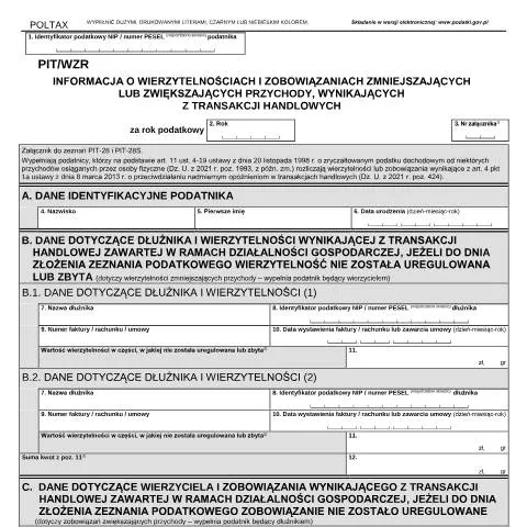 Document preview: Wypełnianie formularza PIT/WZR w Polsce — Podatki i fiskalność (CERFA n°PIT/WZR)