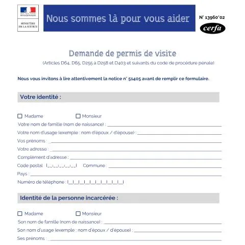 Aperçu du document Formulaire 13960*02 : comment obtenir un permis de visite — Démarches administratives (CERFA n°13960*02)