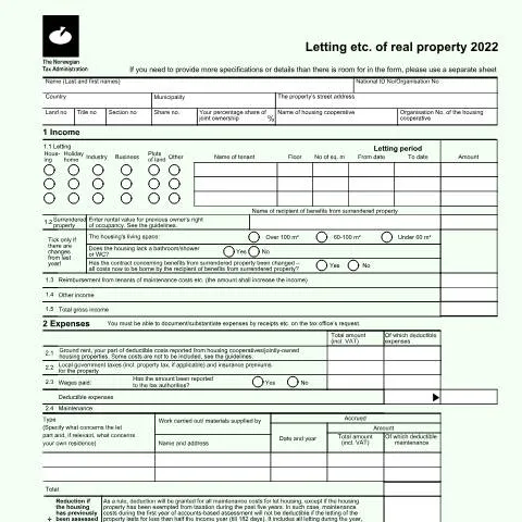 Document preview: Forstå RF-1189: Utleie av eiendom i Norge — Skatt & avgifter (CERFA n°RF-1189)