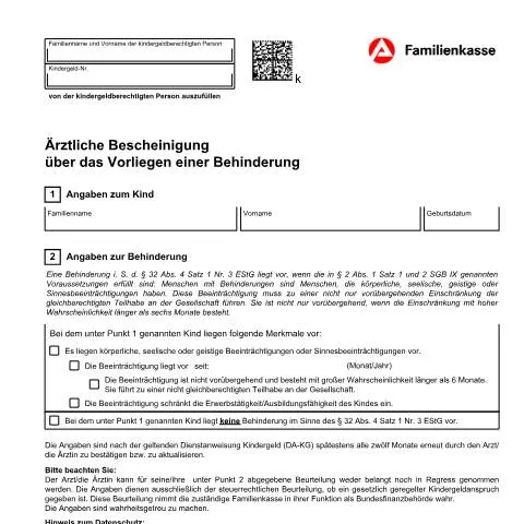 Dokumentvorschau: Wichtige Informationen zur Bescheinigung für Kindergeld bei — Gesundheit (CERFA n°nachweis-kg4k_ba032765)