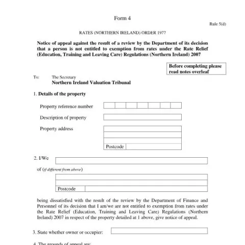 Document preview: Understanding the Official Form 4: Appeal Against Rate Exemption — Government & admin (Form 4)