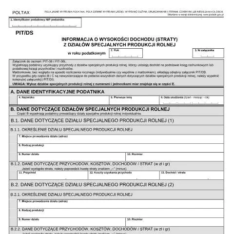 Document preview: Wypełnienie formularza PIT/DS w rolnictwie — Podatki i fiskalność (CERFA n°PIT/DS)