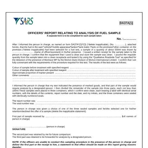 Document preview: The Importance of the DA 37A1 in Fuel Analysis — Government & admin (CERFA n°DA 37A1)