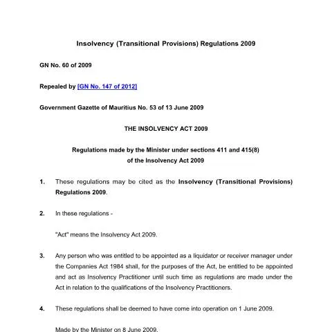 Document preview: The Importance of GN No. 60 of 2009 in Insolvency Law — Government & admin (GN-No.-60-of-2009)