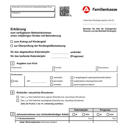 Dokumentvorschau: Das Formular KG 4f für volljährige Kinder mit Behinderung verstehen — Familie (CERFA n°erklaerung-kg4f_ba033880)