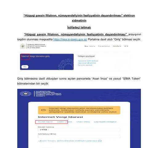 Document preview: Hüquqi şəxsin nümayəndəliyinin fəaliyyətini onlayn dayandırmaq — Vergilər & maliyyə