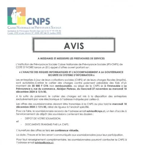 Aperçu du document Analyse des Risques Informatiques : Appel d'Offre de la CNPS — Démarches administratives