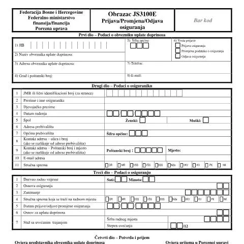 Document preview: Osiguranje: Prijava, Promjena i Odjava — Administrativne procedure (CERFA n°JS3100E)