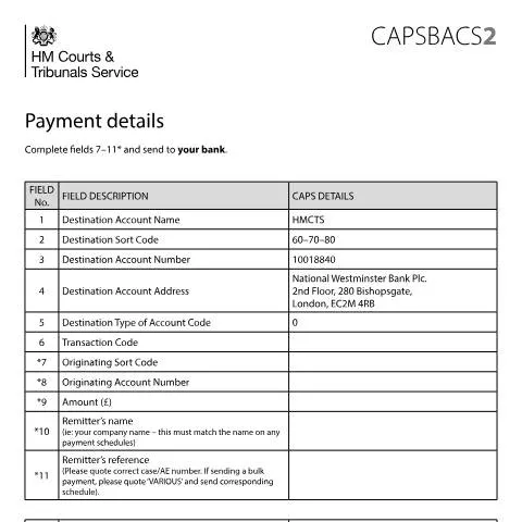 Document preview: CAPSBACS2 Payment Form: Court-Ordered Financial Compliance Guide — Legal & justice