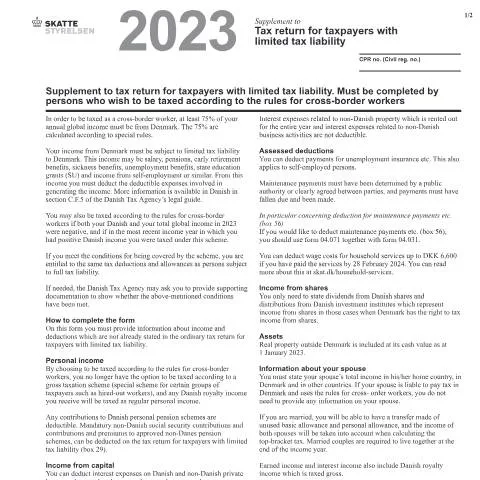 Document preview: Forstå formular 04.031 for begrænset skattepligt i Danmark — Skatter & skat (CERFA n°04.031)