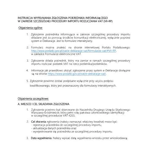 Document preview: Jak złożyć zgłoszenie pośrednika VII-RP (IOSS) w Polsce? — Podatki i fiskalność (CERFA n°VII-RP (IOSS))