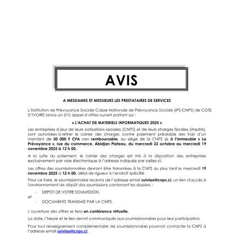 Aperçu du document Opportunité d'Achat de Matériels Informatiques 2025 — Démarches administratives
