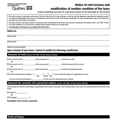 Document preview: Understanding Rent Increase and Lease Modification Notices in Quebec — Housing (TAL-819A-E)