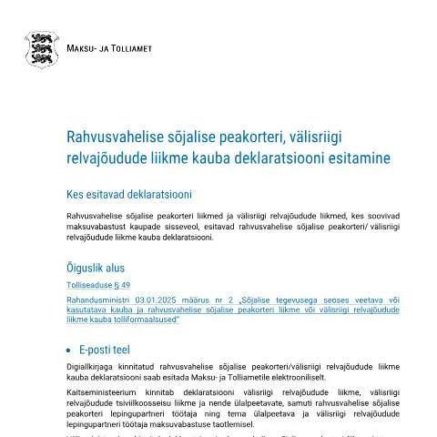 Document preview: Kuidas esitada rahvusvahelise sõjalise peakorteri kauba — Toll ja impordi-ekspordi (CERFA n°SOJALISE LIIKME DEKLARATSIOONI ESITAMINE)