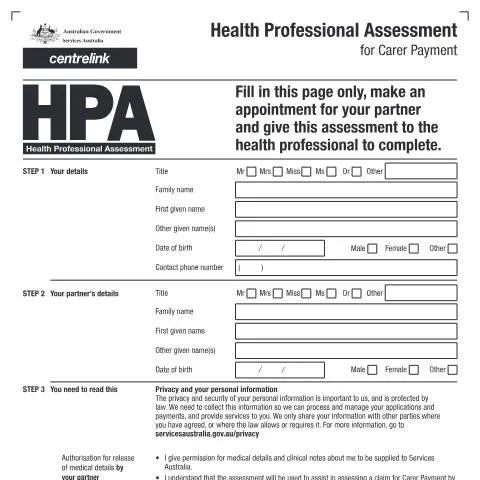 Document preview: Navigating the Health Professional Assessment for Carer Payment — Health (CERFA n°AUS156A)