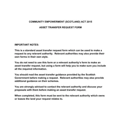 Document preview: Community Asset Transfer Request Form under Scotland's 2015 Act — Government & admin