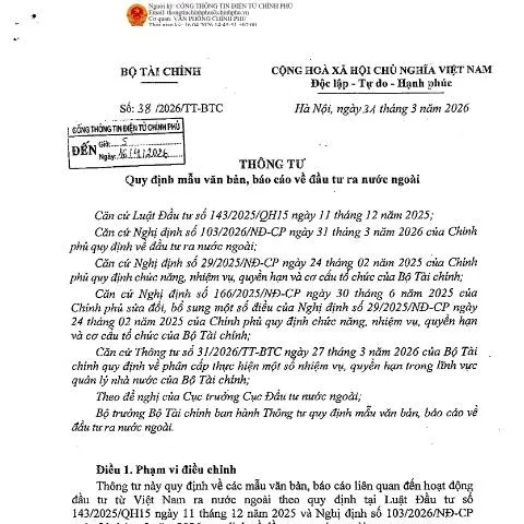 Document preview: Hiểu rõ Thông tư 38/2026/TT-BTC về đầu tư quốc tế — Thuế & tài chính (CERFA n°38/2026/TT-BTC)