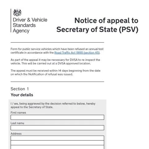Document preview: How to Appeal a PSV Annual Test Decision in the UK — Vehicle & driving