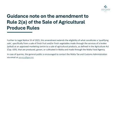 Document preview: Key Insights on Malta's Agricultural Produce Sale Regulations 2025 — Taxes (CERFA n°guidance-note---sale-of-agricultural-produce-(amendment)-rul)