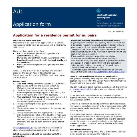 Document preview: Sådan ansøger du om opholdstilladelse som au pair med AU1/2 — Civilstand & identitet (CERFA n°AU1/2)