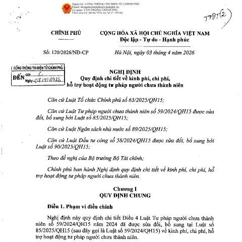 Document preview: Nghị định 120/2026/NĐ-CP: Cải cách tư pháp cho người chưa thành niên — Thủ tục hành chính (CERFA n°120/2026/NĐ-CP)