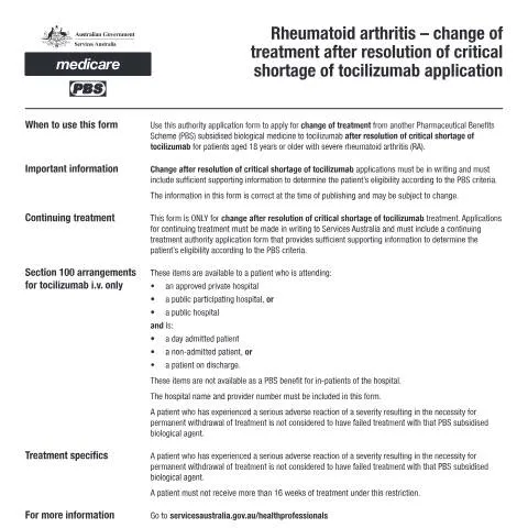 Document preview: Managing Rheumatoid Arthritis Treatment Post-Tocilizumab Shortage — Health (CERFA n°PB324)