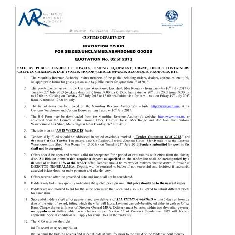 Document preview: Explore the Auction Sales Q2 of 2013 Invitation to Bid — Government & admin (Invitation2BidQ02of2013)