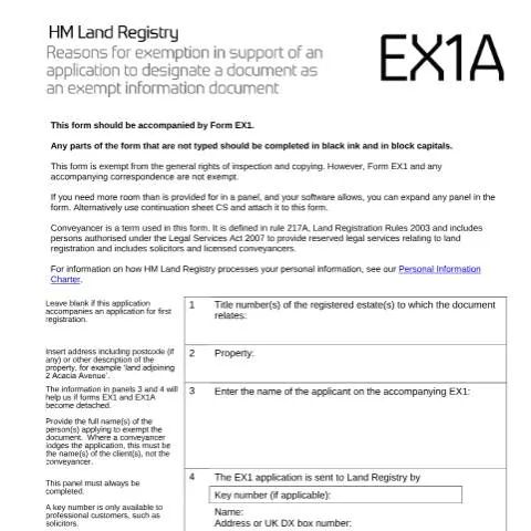 Document preview: The Role of Form EX1A in Land Registration Exemptions — Government & admin