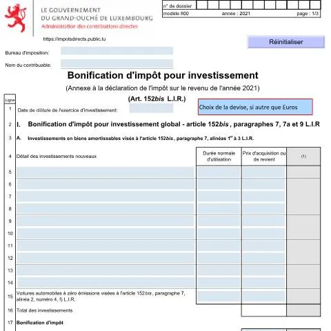 Aperçu du document Guide sur la bonification d'impôt 800F pour investisseurs au — Impôts & fiscalité (CERFA n°800 F)